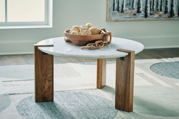 Isanti - White / Brown - Round Cocktail Table - Image 3