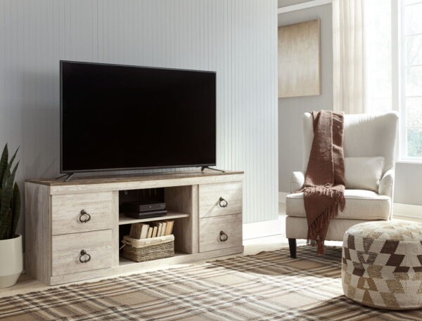 Willowton - Whitewash - 2 Pc. - TV Stand with Faux Firebrick Fireplace Insert - Image 4