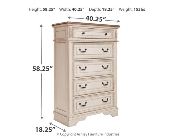 Realyn - White / Brown / Beige - Five Drawer Chest - Image 2