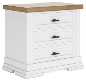 Ashbryn - White / Natural - Three Drawer Night Stand
