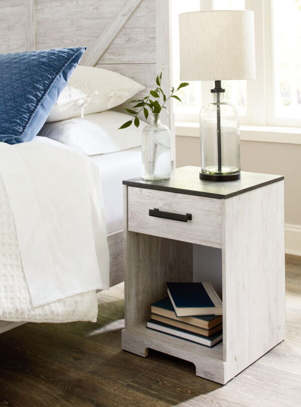 Shawburn - White / Black / Gray - One Drawer Night Stand - Open Cubby - Image 2