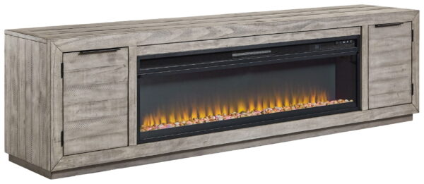 Naydell - Gray - 92" TV Stand with Wide Fireplace Insert - Image 4