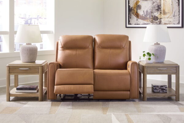 Tryanny - Butterscotch - Power Reclining Loveseat/ Adj Headrest - Image 3