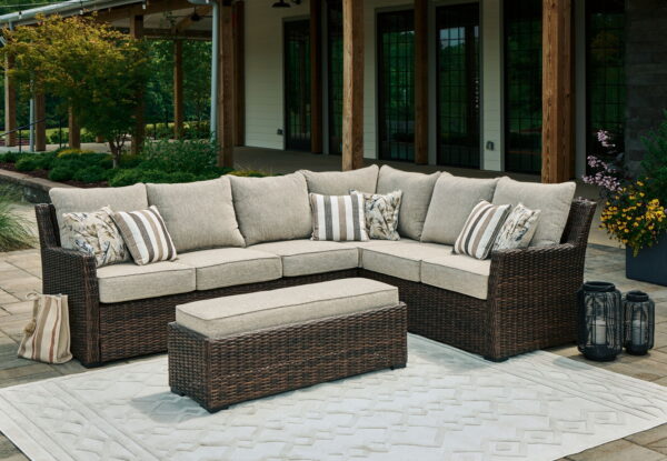 Brook Ranch - Brown - Sofa Sectional, Bench With Cushion (Set of 3) - Image 3