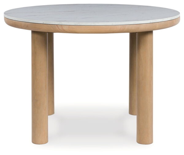 Sawdyn - White / Light Brown - 5 Pc. - Round Dining Room Table, 4 Side Chairs - Image 3