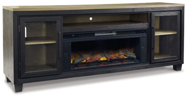 Foyland - Black / Brown - 83" TV Stand With Electric Infrared Fireplace Insert - Image 4
