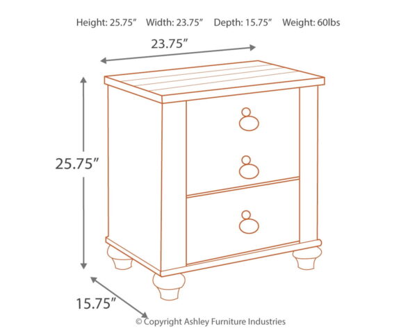 Willowton - Brown / Beige / White - Two Drawer Night Stand - Image 3