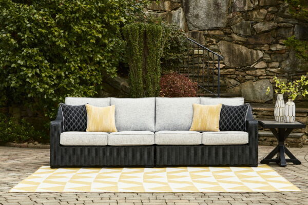 Beachcroft - Black / Light Gray - 2-Piece Outdoor Loveseat with Cushion - Image 4