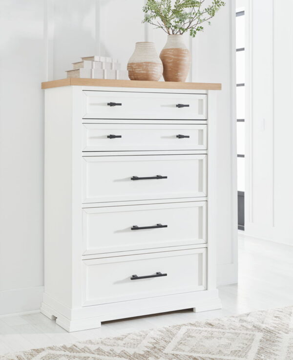 Ashbryn - White / Natural - Five Drawer Chest - Image 4