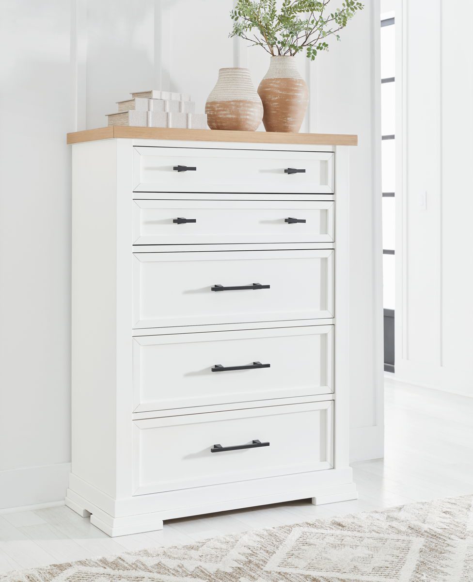 Ashbryn - White / Natural - Five Drawer Chest - Image 4