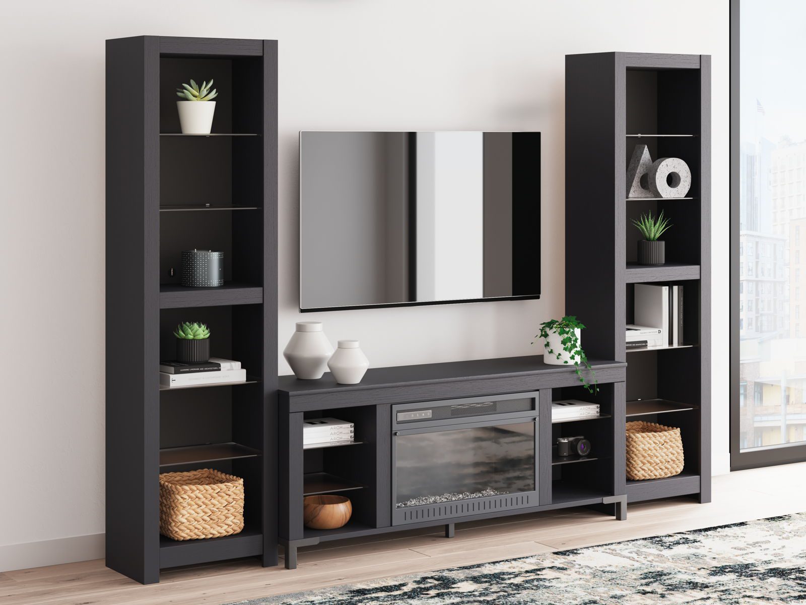 Cayberry - Black - 3-Piece Entertainment Center With Electric Fireplace - Image 3