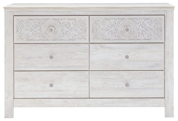 Paxberry - Whitewash - Six Drawer Dresser - Medallion Drawer Pulls - Image 2