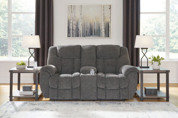 Foreside - Charcoal - Dbl Reclining Loveseat with Console - Image 4