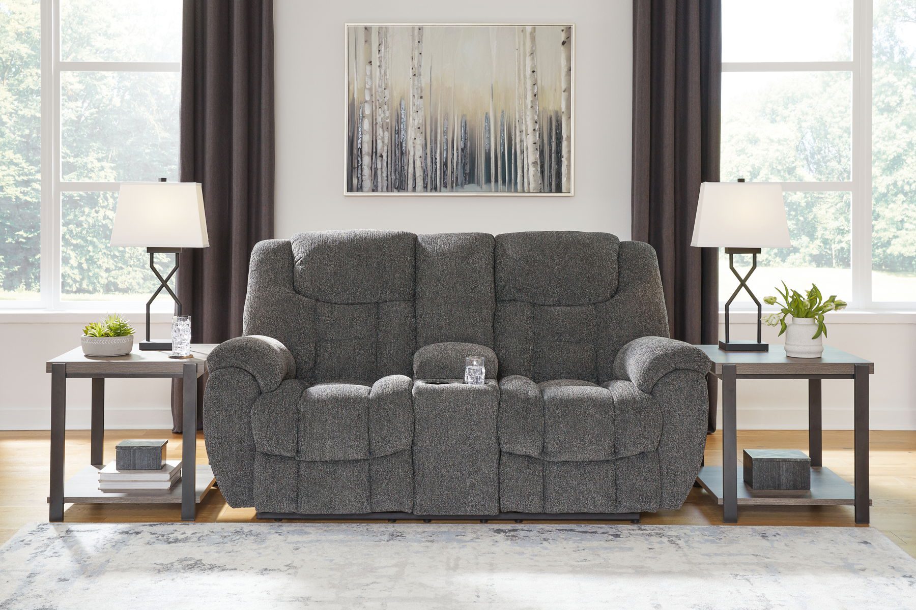 Foreside - Charcoal - Dbl Reclining Loveseat with Console - Image 4