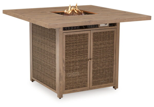 Walton Bridge - Driftwood - 5 Pc. - Square Bar Table W/Fire Pit, 4 Barstools - Image 3