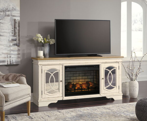 Realyn - Chipped White - 2 Pc. - 74" TV Stand with Electric Infrared Fireplace Insert - Image 3