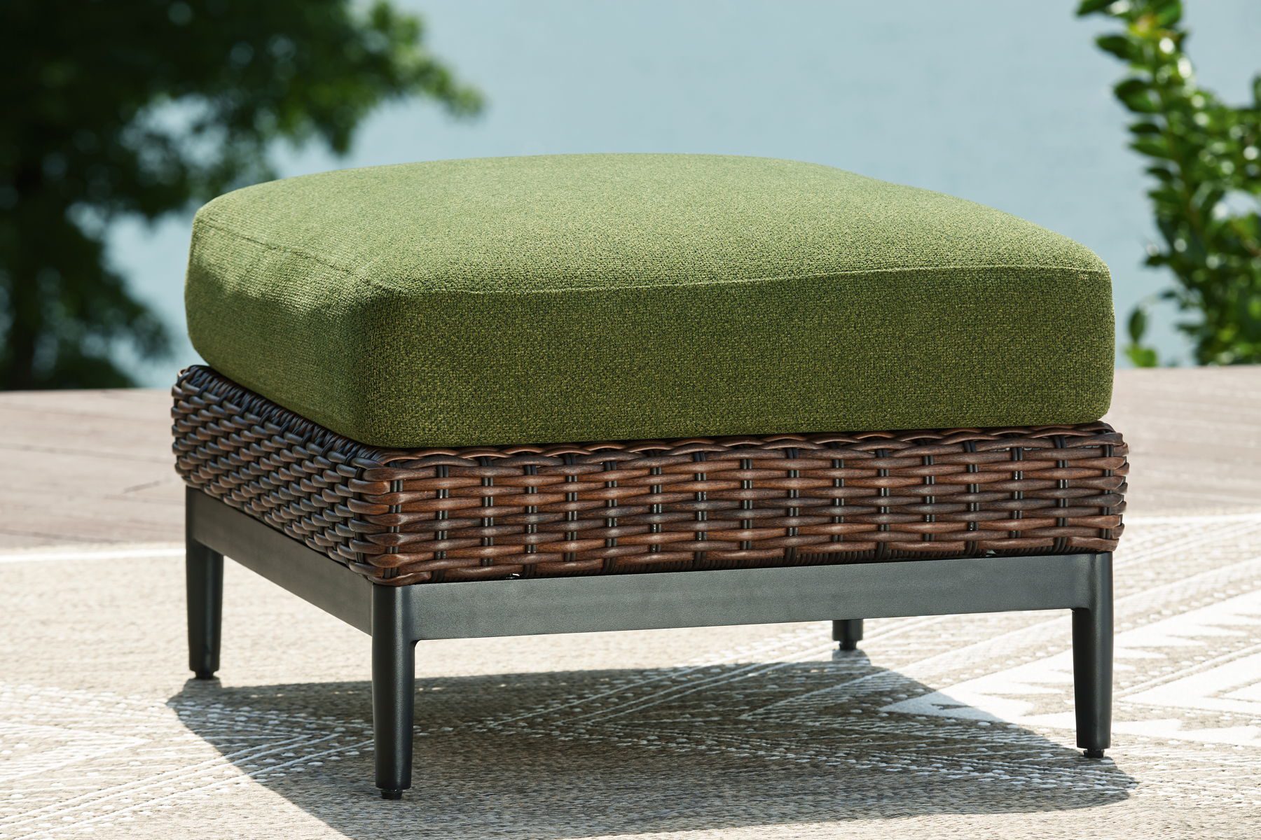 Horizon Hall - Brown / Green - Ottoman With Cushion - Image 3