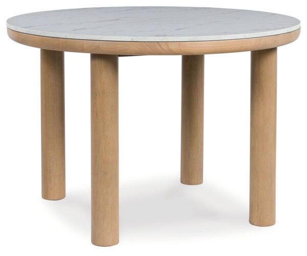 Sawdyn - White / Light Brown - 5 Pc. - Round Dining Room Table, 4 Side Chairs - Image 4