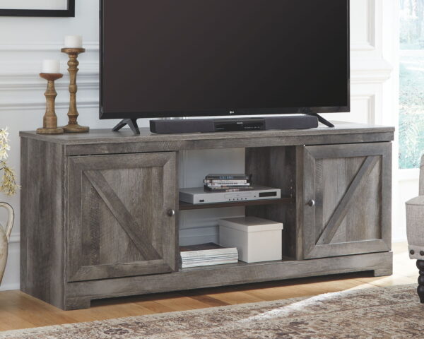 Wynnlow - Gray - 63" TV Stand With Glass/Stone Fireplace Insert - Image 3