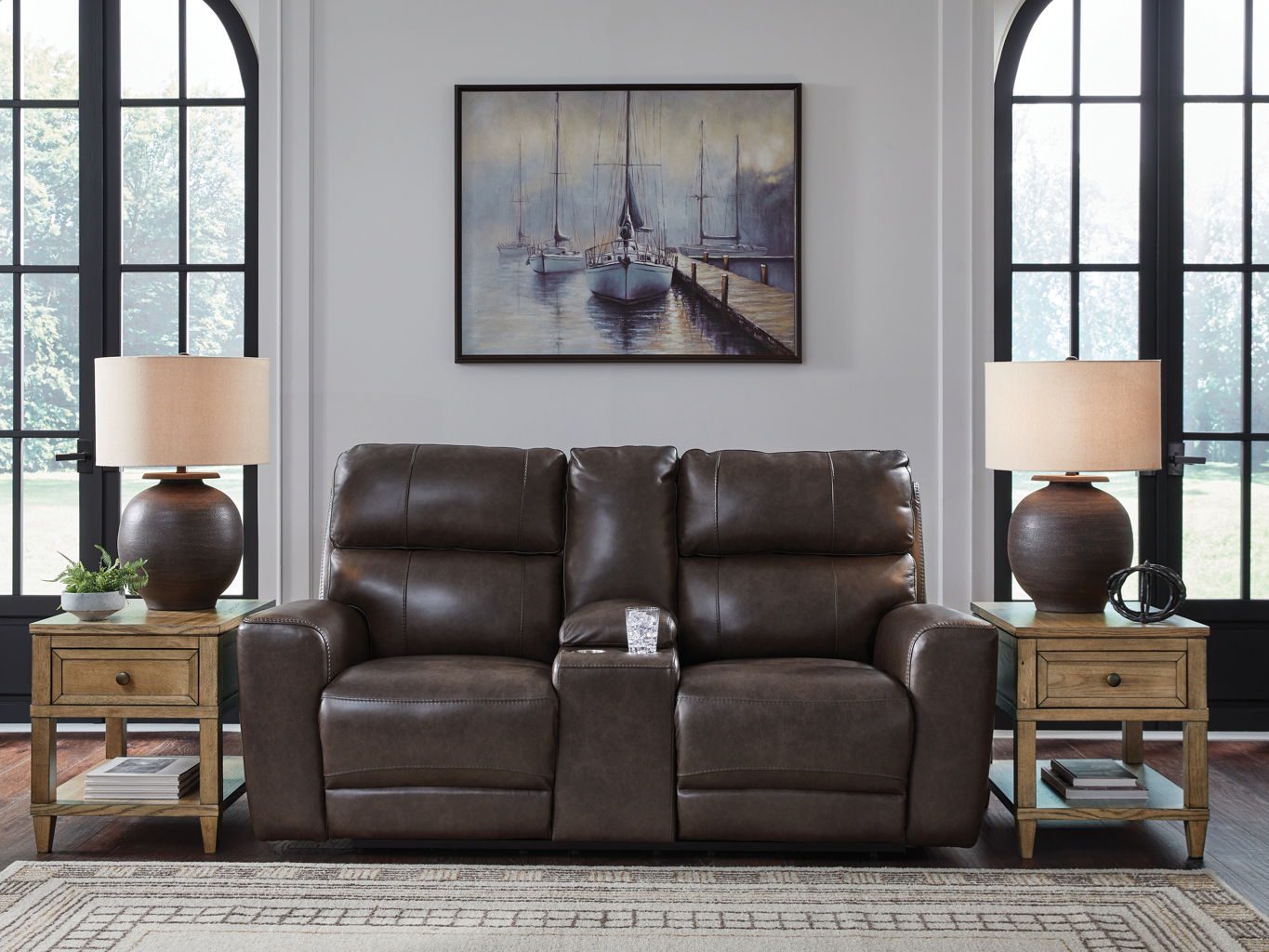 Crossplex - Smoke - Power Reclining Loveseat / Console / Adjustable Headrest - Image 2