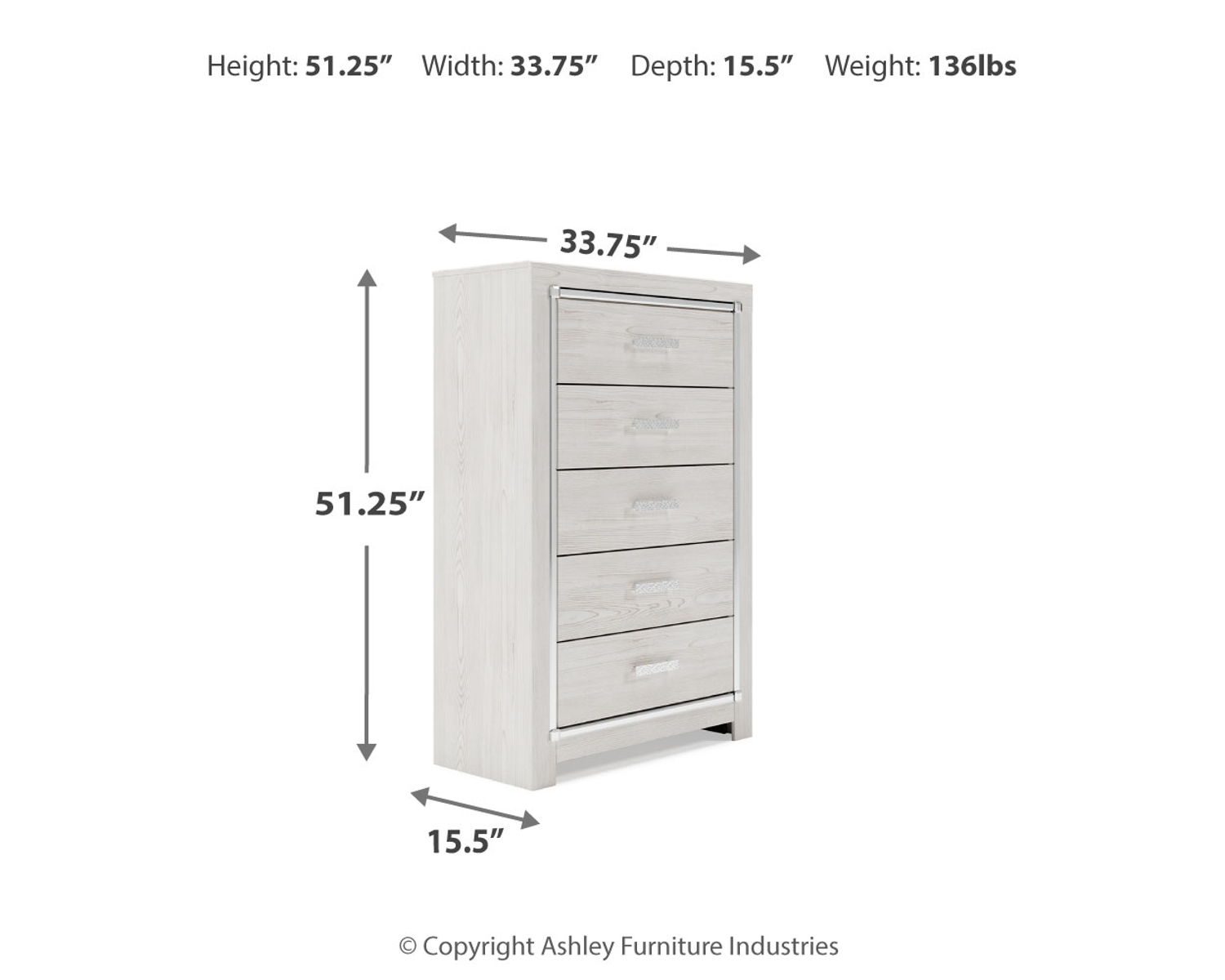 Altyra - White - Five Drawer Chest - Image 3