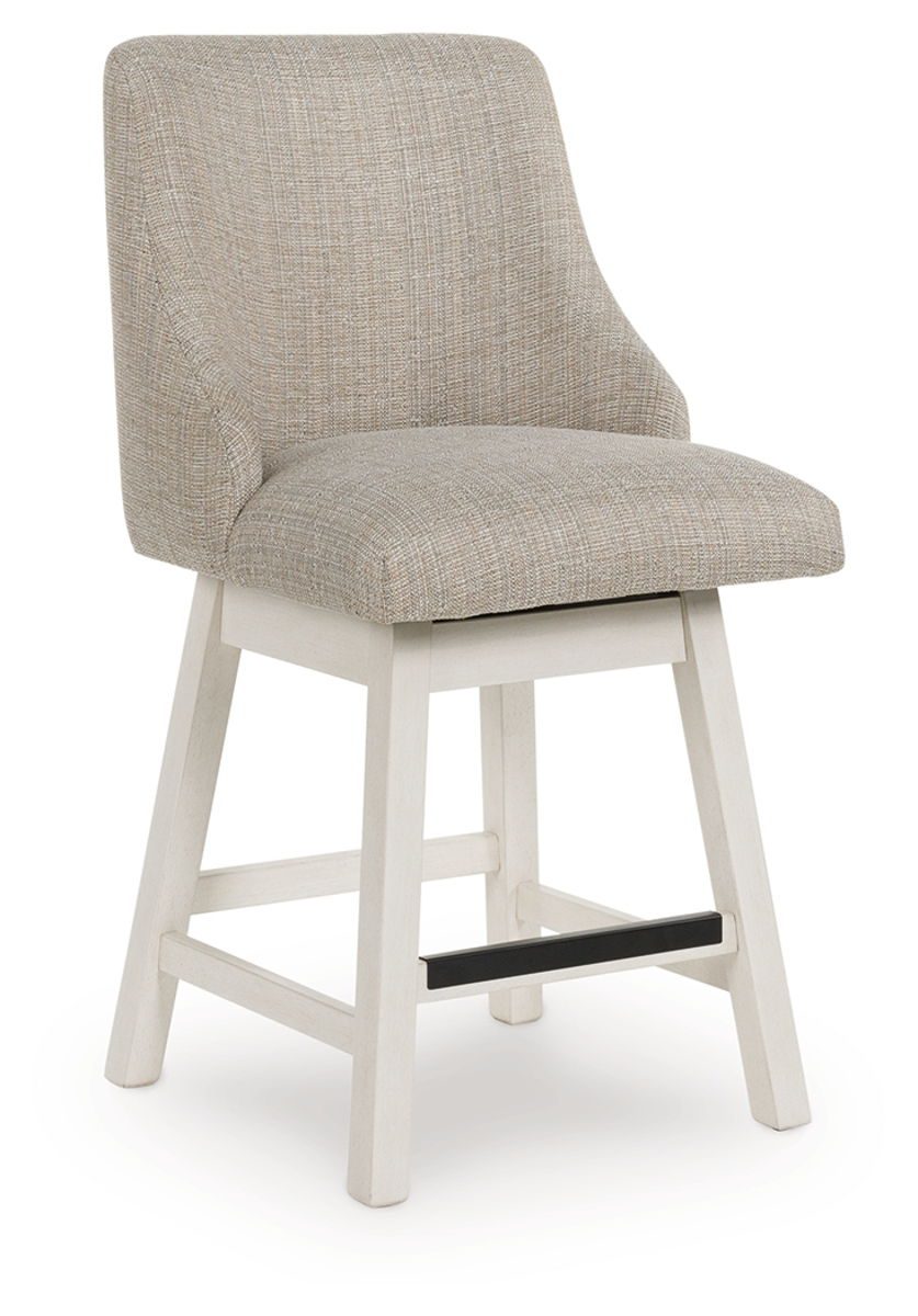 Robbinsdale - Antique White - Upholstered Swivel Curved Back Barstool (Set of 2) - Image 4