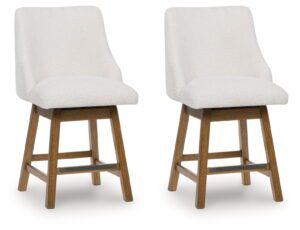 Cabalynn - Oatmeal / Light Brown - Upholstered Swivel Barstool (Set of 2)