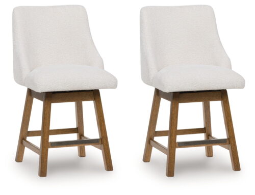 Cabalynn - Oatmeal / Light Brown - Upholstered Swivel Barstool (Set of 2)