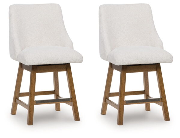 Cabalynn - Oatmeal / Light Brown - Upholstered Swivel Barstool (Set of 2)